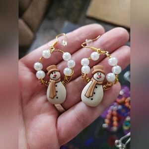 Snowman Hoop Earrings with Pearls
